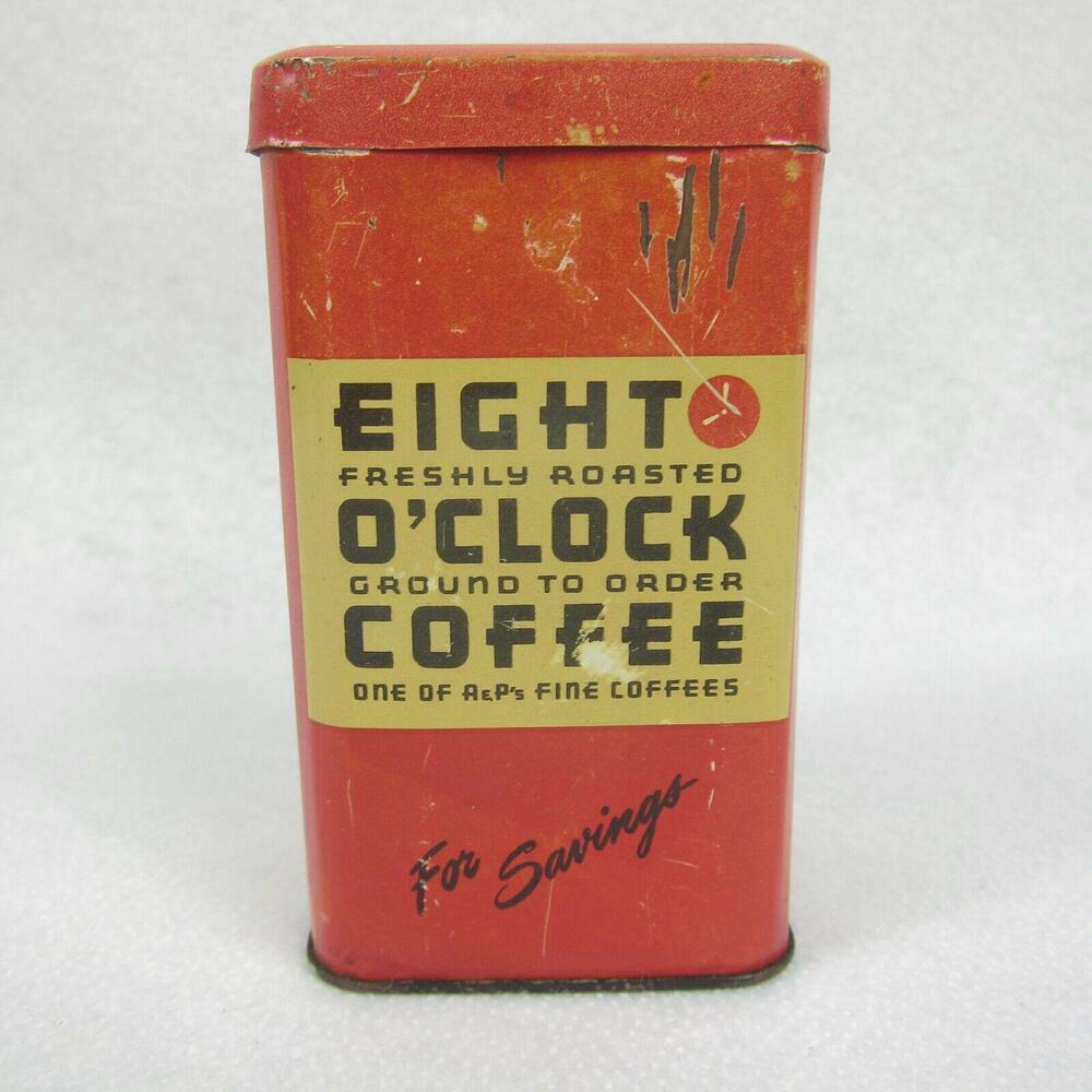Vintage 1950s Eight O'Clock Coffee Tin Coin Bank A&P Supermarket Advertising